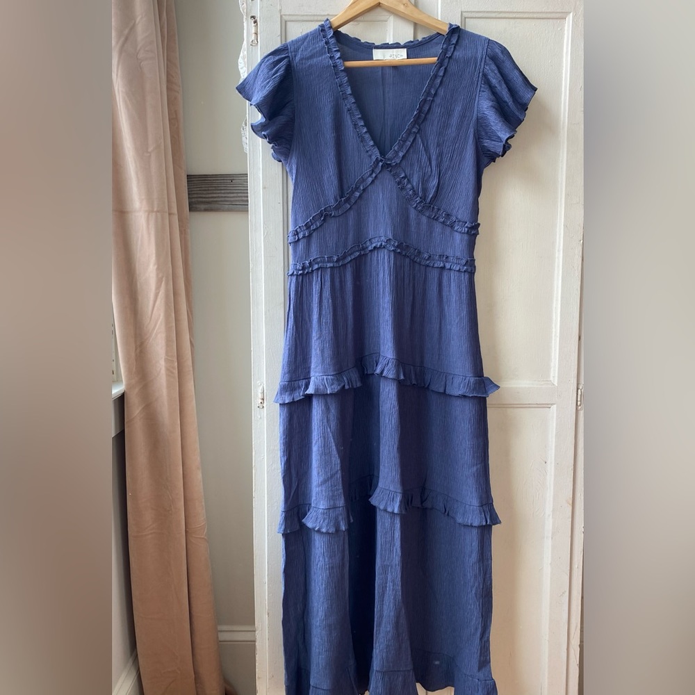 blue ruffle midi dress